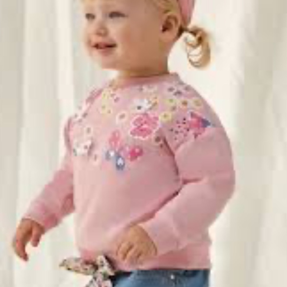 Mayoral Girls' Floral Pink Sweatshirt Top 9 Months Applique Butterflies